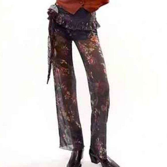 NEW Free People Night Blooms Mesh Pants Sheer Rosette - Picture 1 of 9